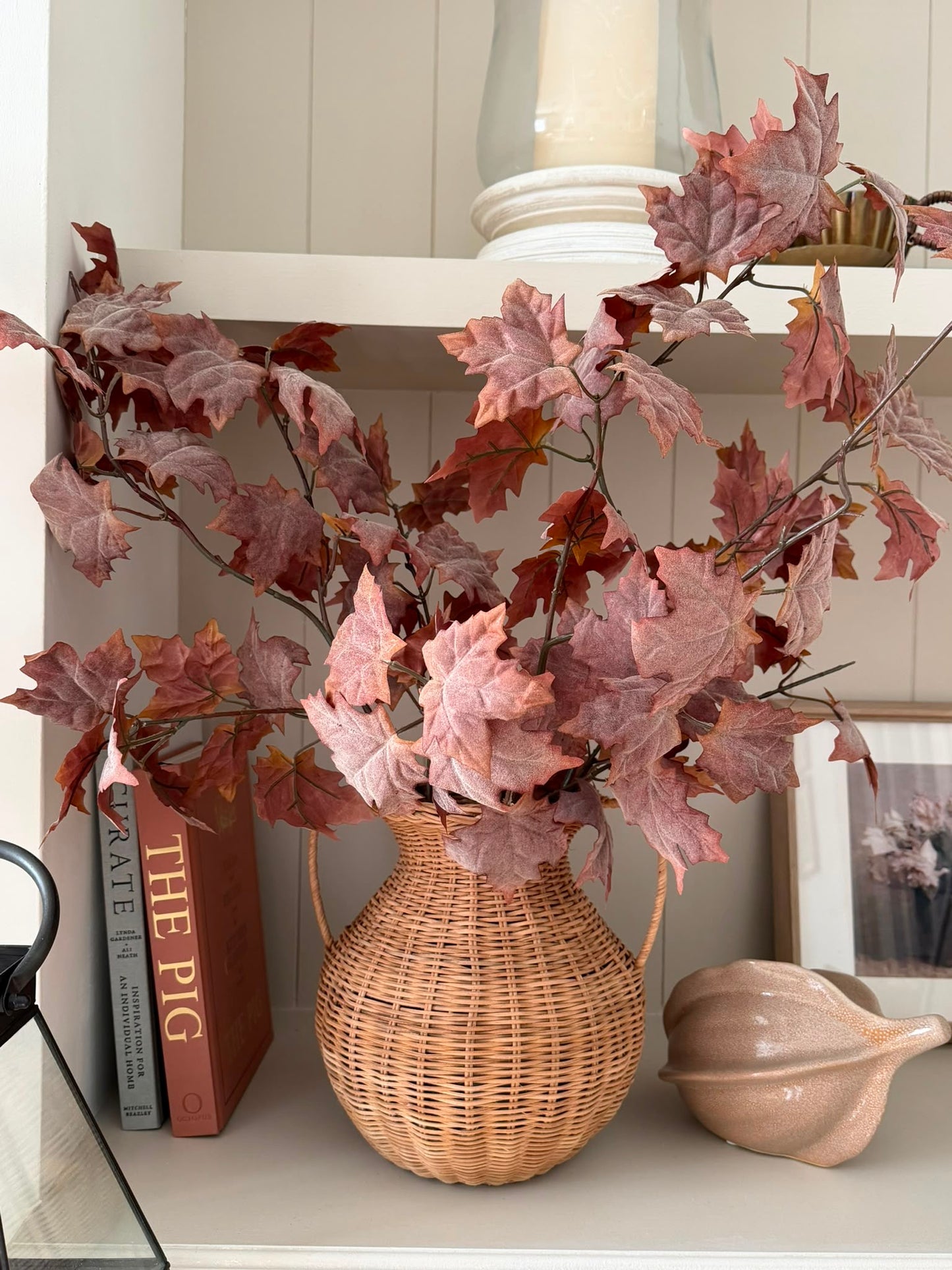 Autumn Mixed Foliage Branch – Rich Warm Red, 110cm