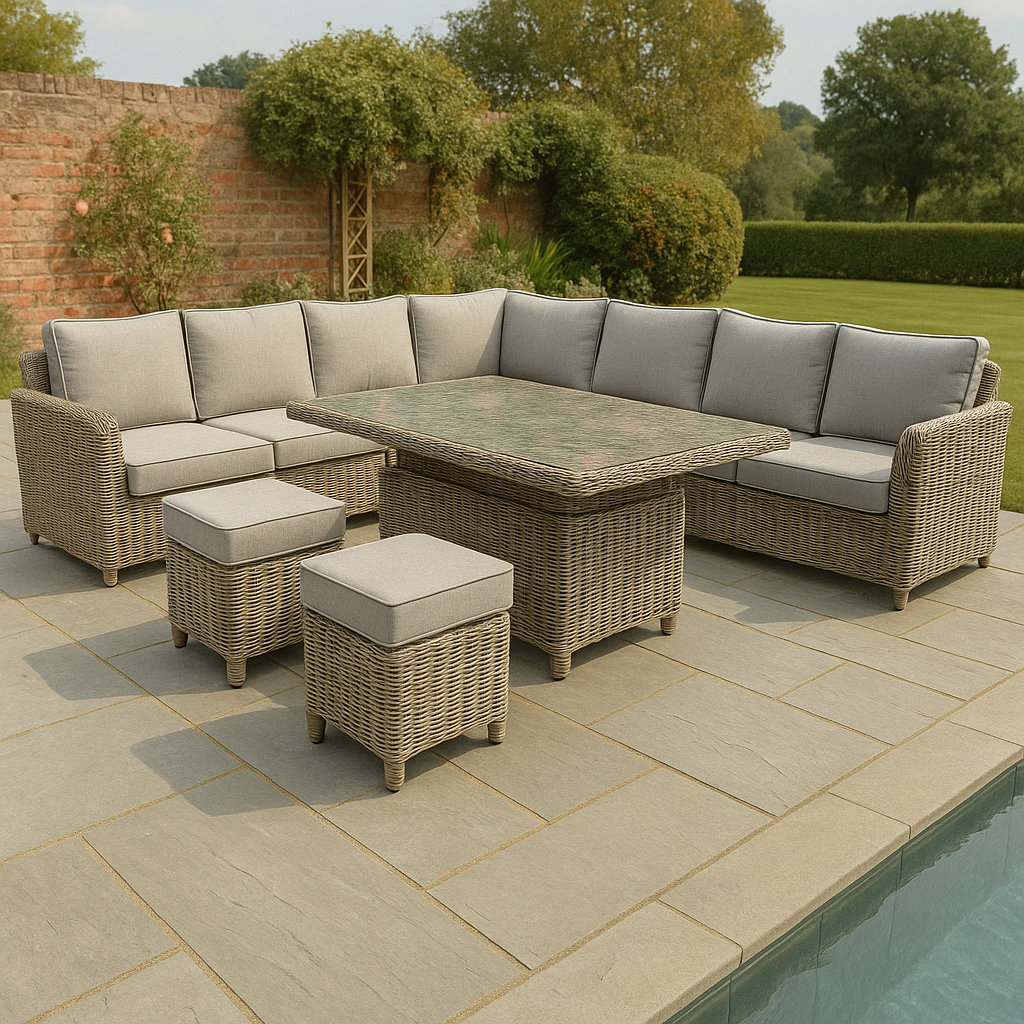 Amalfi Outdoor Large Corner Set With Riser Table + 2 Stools