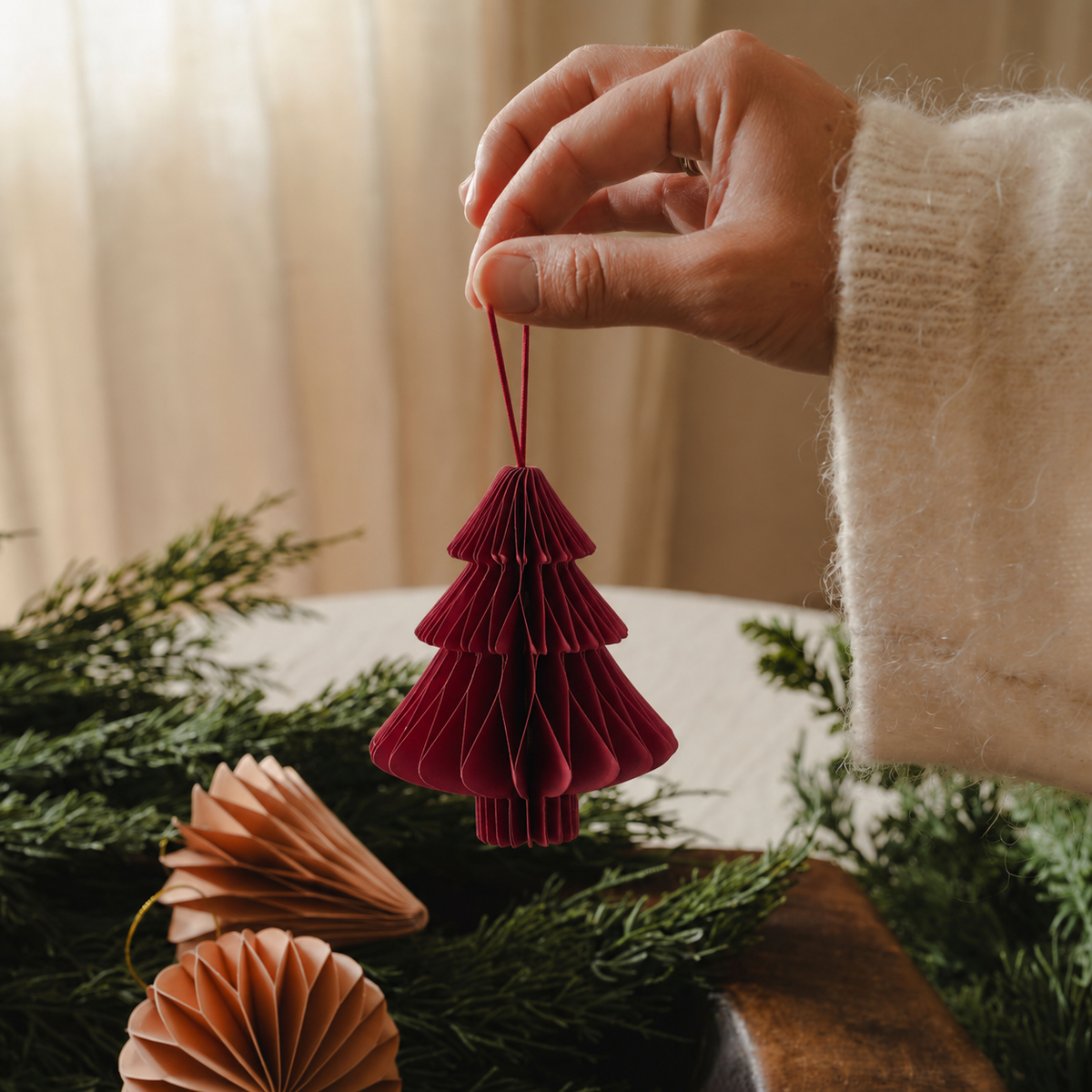 Set of 3 Red Paper Christmas Decorations