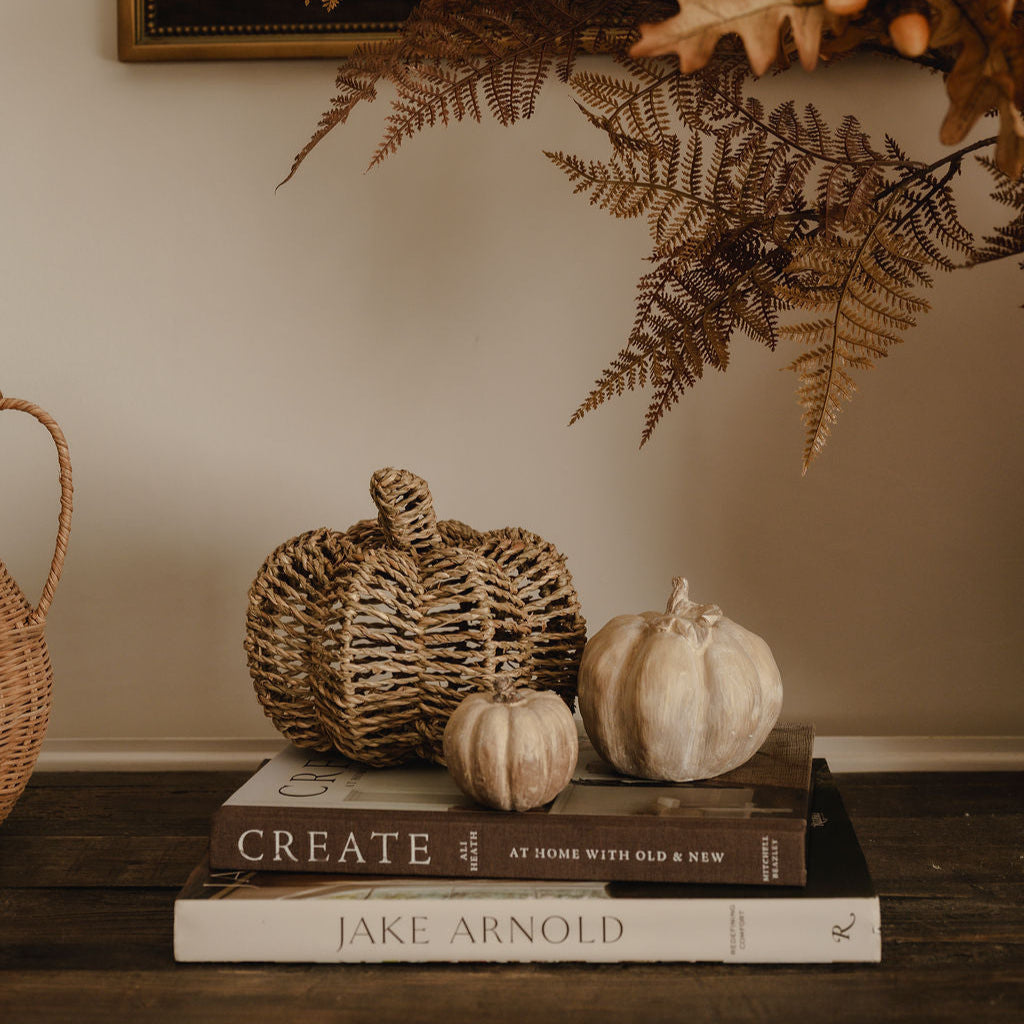 Set Of Two Rattan Pumpkins