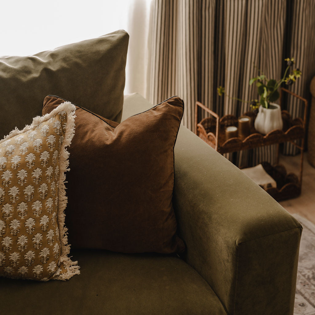 Botanical Block Print Cushion in Natural