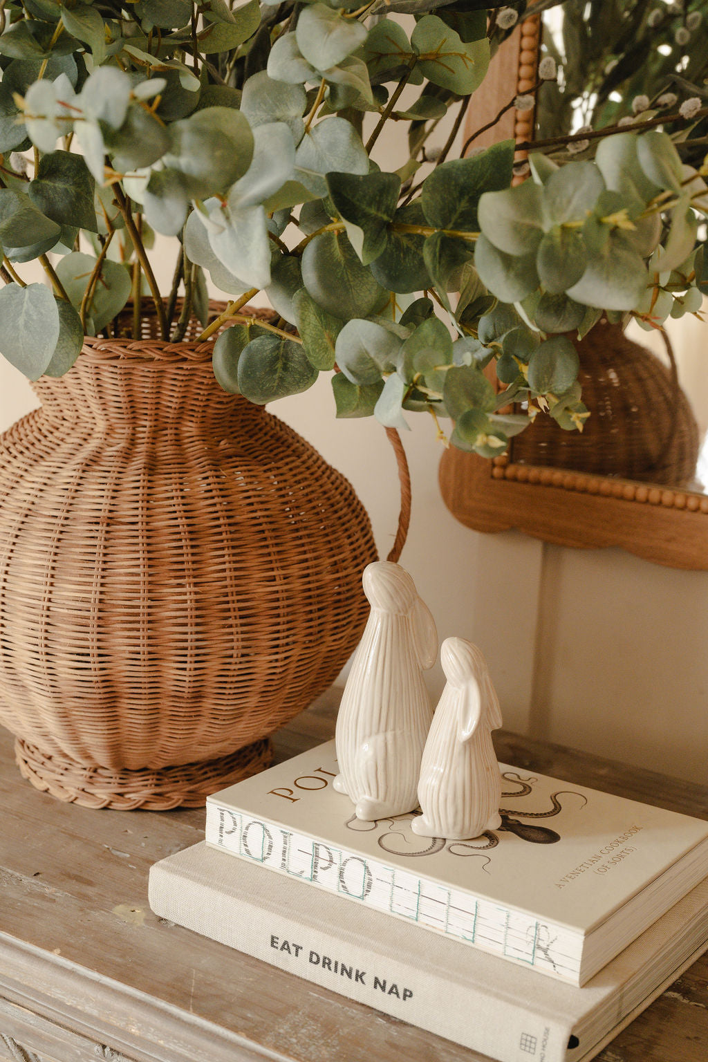Pair of Off White Ribbed Ceramic Easter Bunnies