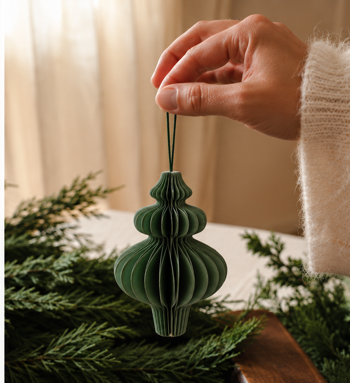 Set of 3 Green Paper Christmas Decorations