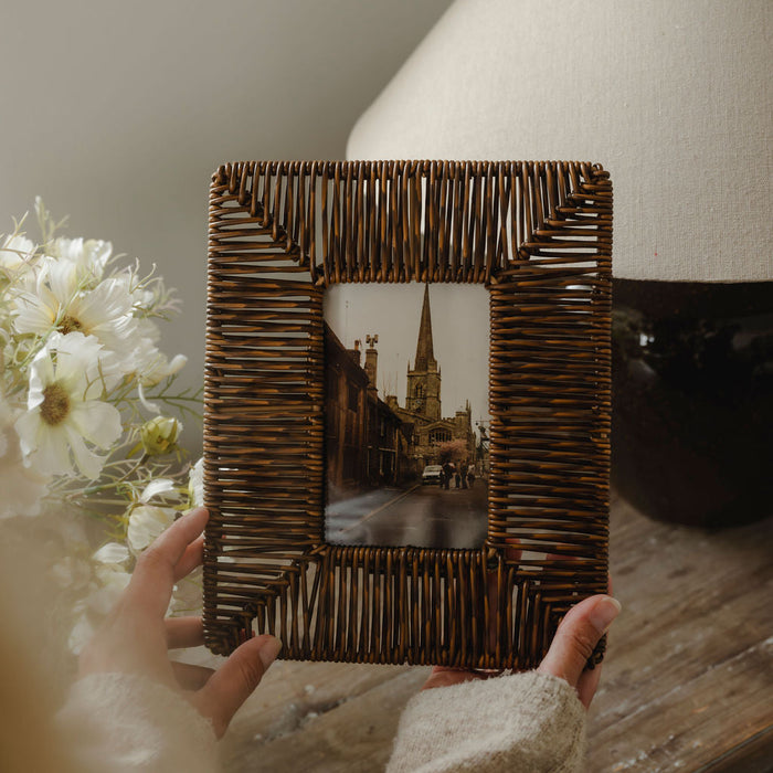 Wicker and rattan pieces styled in a living room