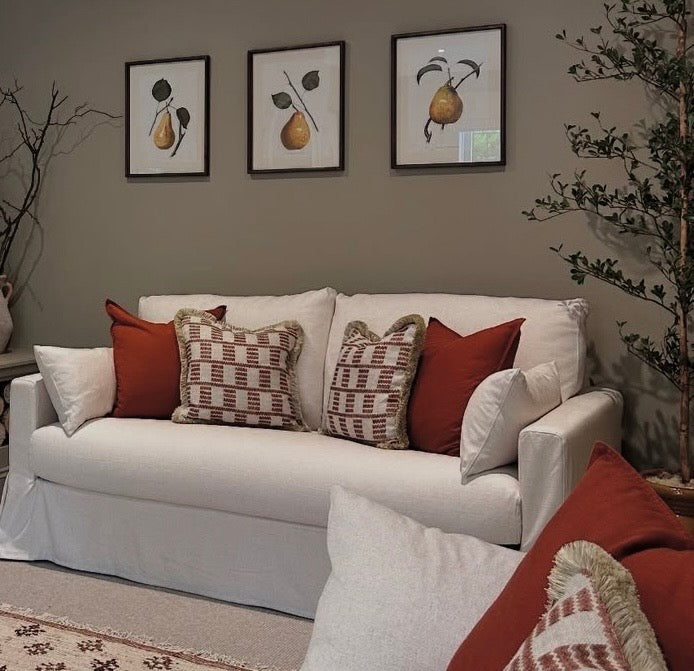 Pear Artwork in Striped Frame  | Set of Four