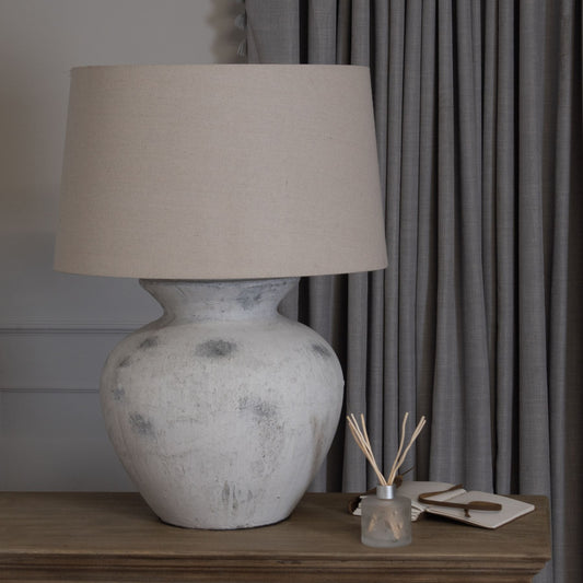 Athena Natural Stone Round Table Lamp With Linen Shade