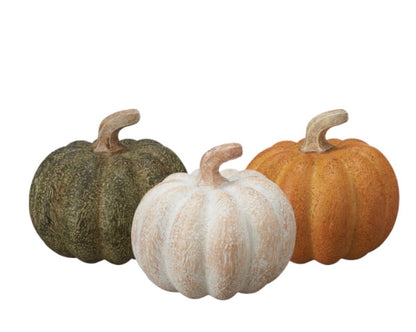 Set of 3 Cast Resin Pumpkins – Luxury Mixed Colour Decor