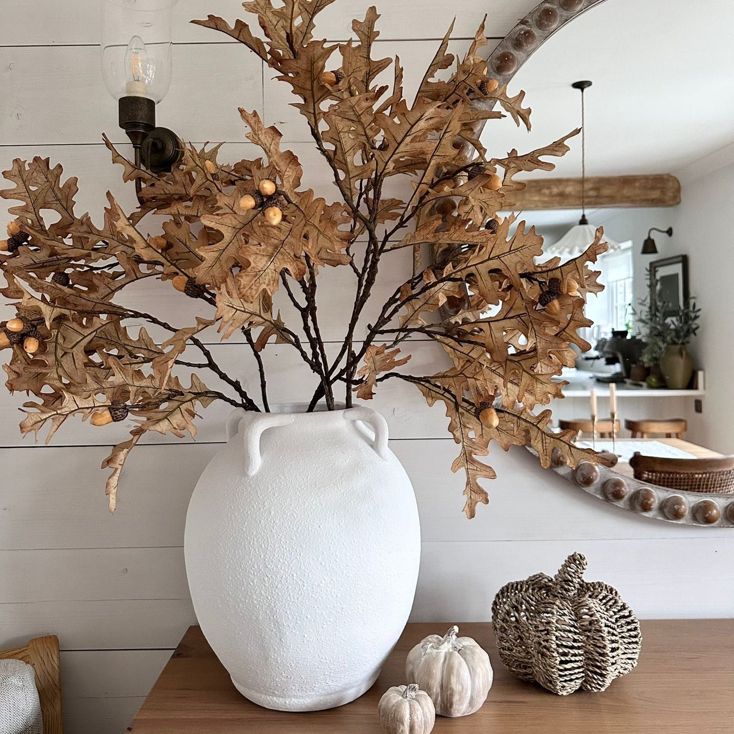 Large Autumn Branch Stems with Oak Leaves and Acorns