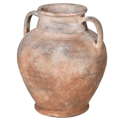 Terracotta vase with two handles on a white background