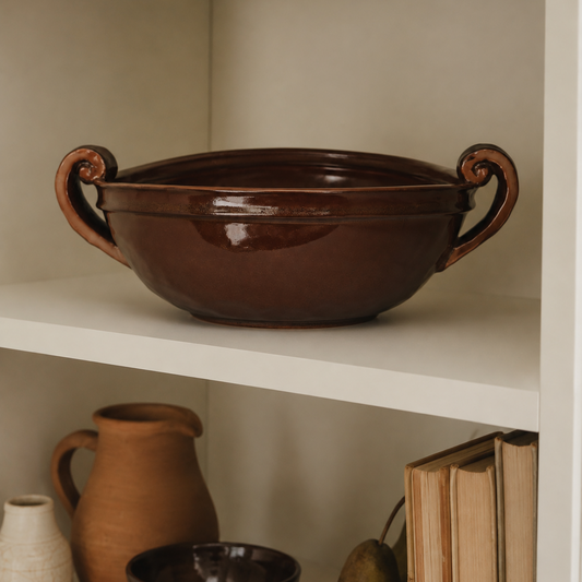 Chestnut Glazed Stoneware Bowl with Handles | Rustic Ceramic Bowl