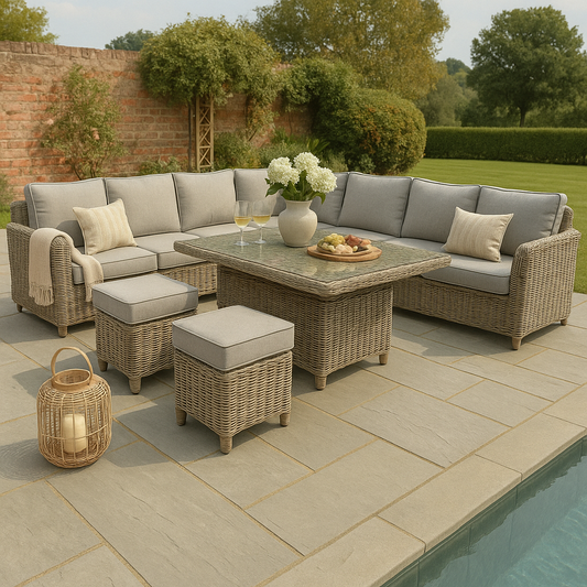 Amalfi Outdoor Large Corner Set With Riser Table + 2 Stools