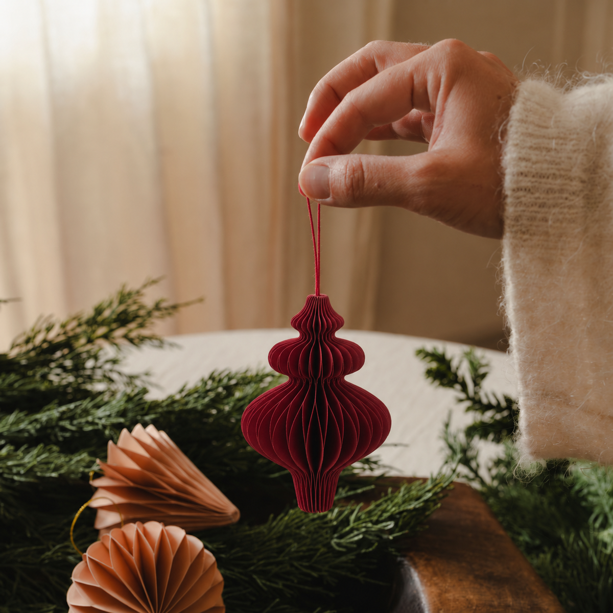 Set of 3 Red Paper Christmas Decorations