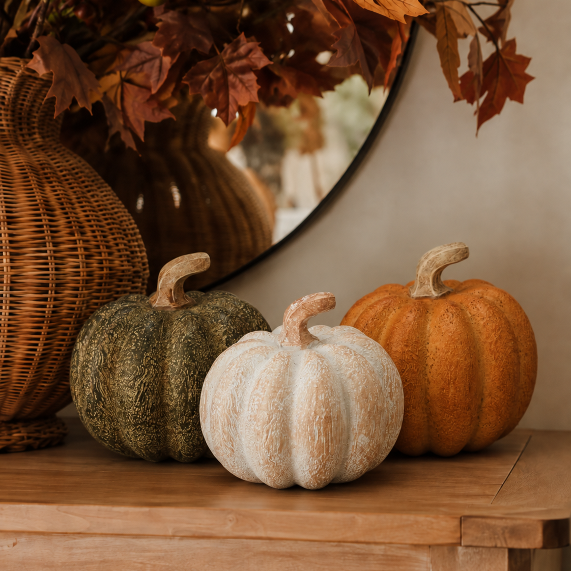 Set of 3 cast resin pumpkins in mixed colours