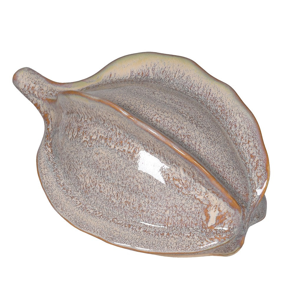 Stone Coloured Ceramic Glazed Coco Pod – Modern Decorative Accent