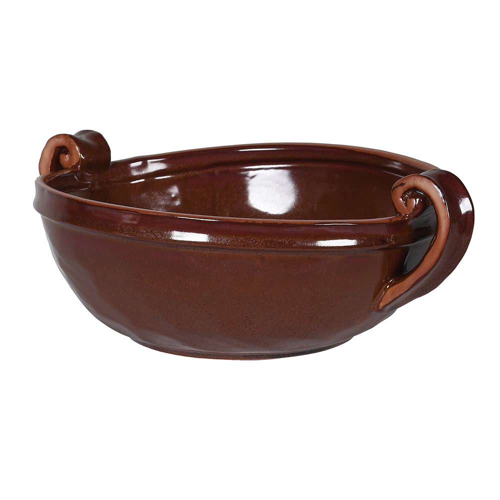 Chestnut Glazed Stoneware Bowl with Handles | Rustic Ceramic Bowl