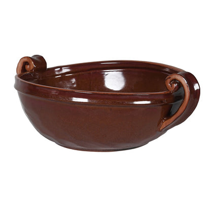 Chestnut Glazed Stoneware Bowl with Handles | Rustic Ceramic Bowl