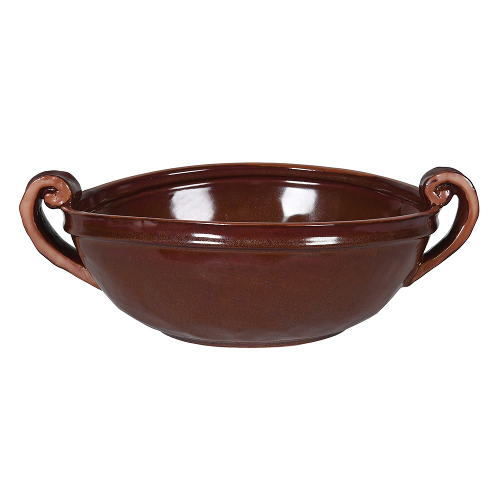 Chestnut Glazed Stoneware Bowl with Handles | Rustic Ceramic Bowl