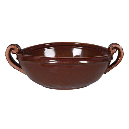 Chestnut Glazed Stoneware Bowl with Handles | Rustic Ceramic Bowl