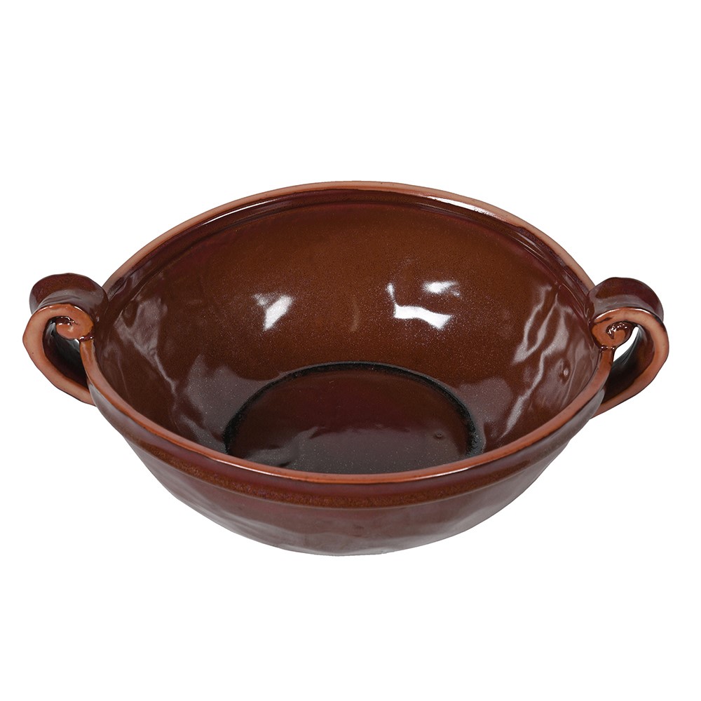 Chestnut Glazed Stoneware Bowl with Handles | Rustic Ceramic Bowl