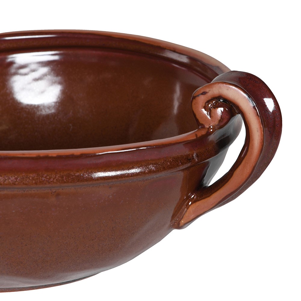 Chestnut Glazed Stoneware Bowl with Handles | Rustic Ceramic Bowl