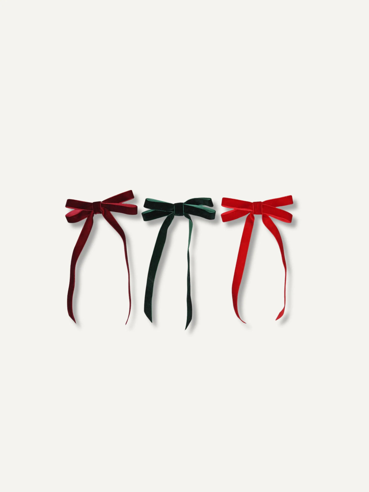 Set of 3 Velvet Christmas Bows | Burgundy, Green & Red Tree Bows