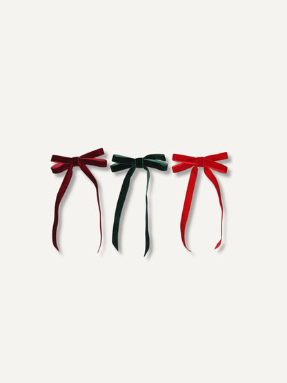 Set of 3 Velvet Christmas Bows | Burgundy, Green & Red Tree Bows