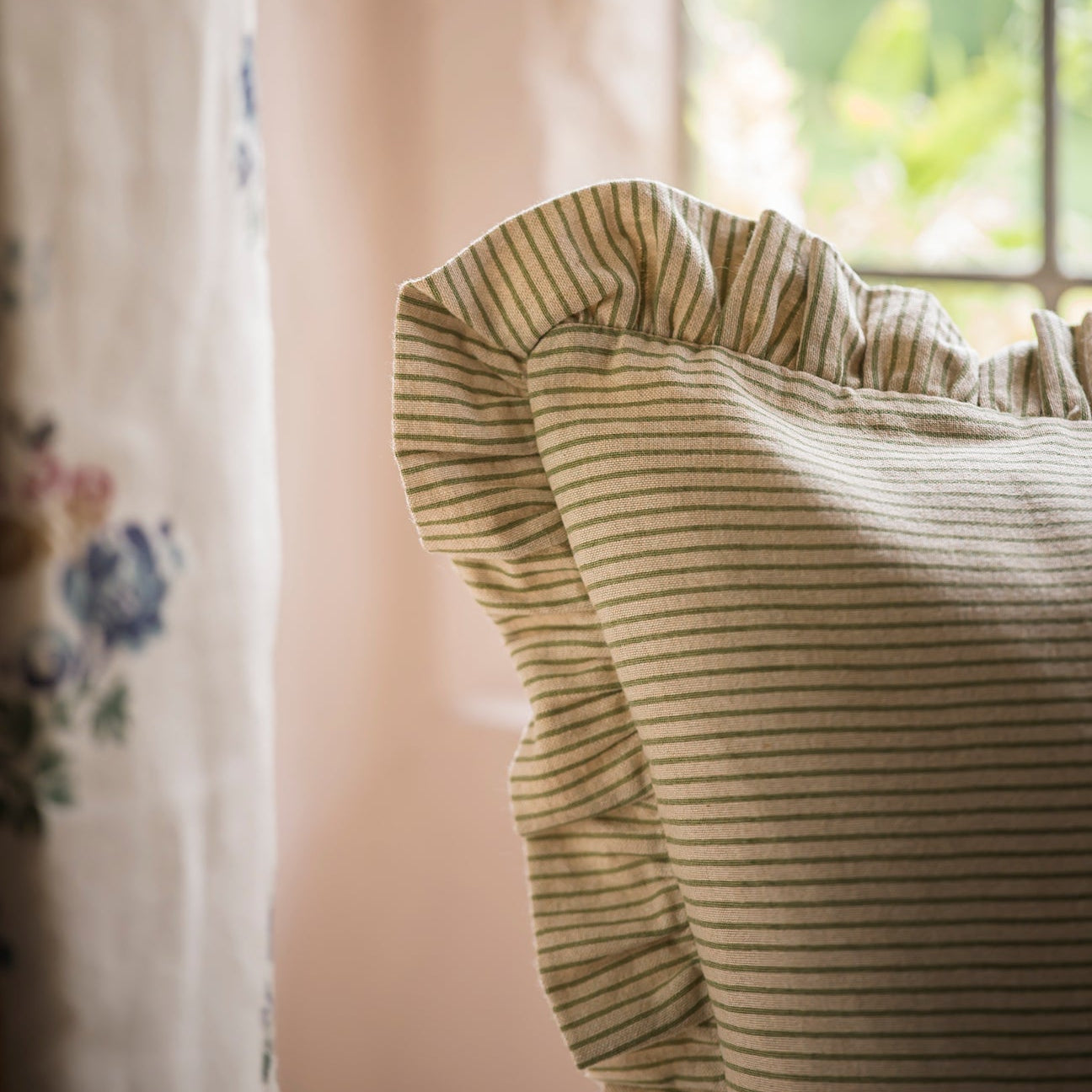 Stripe Frill Cushion – Forest