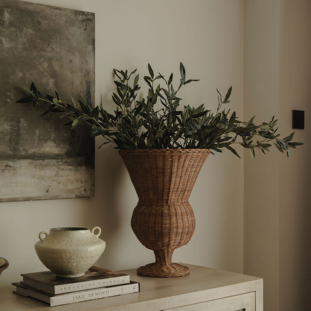 Large Woven Rattan Urn Vase