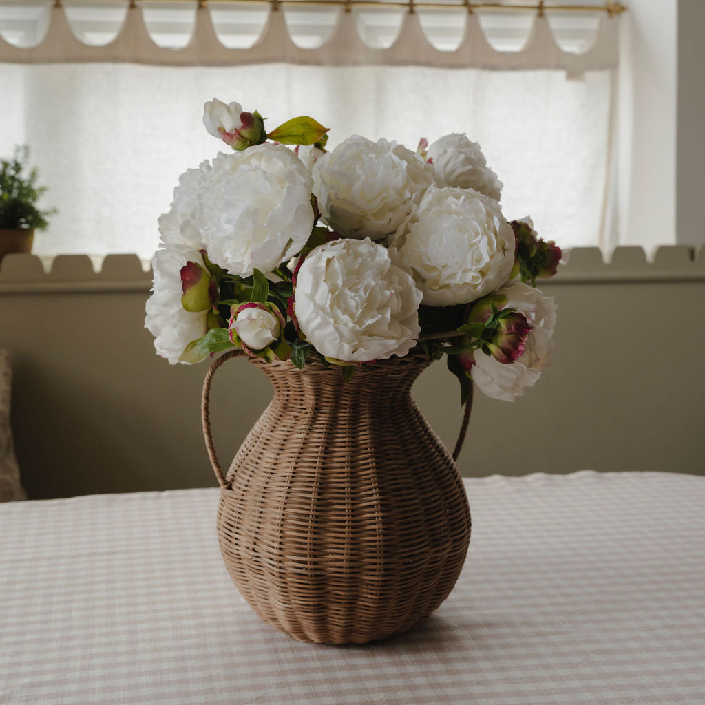 White Real Feel Open Peony with Bud and Leaves