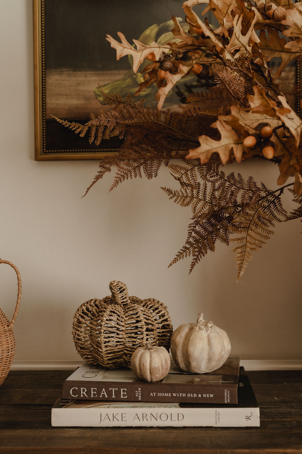 Set Of Three Carved Wood Effect Pumpkins