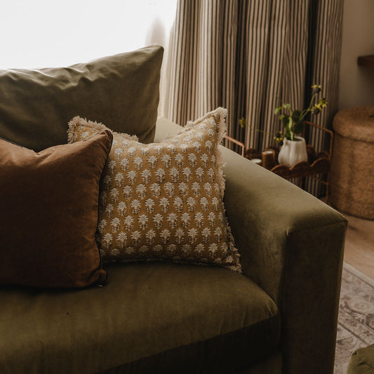 Botanical Block Print Cushion in Natural
