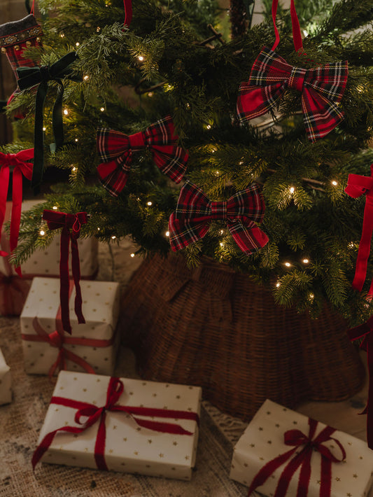 Set of 3 Tartan Christmas Bows | Red Plaid Tree Decorations