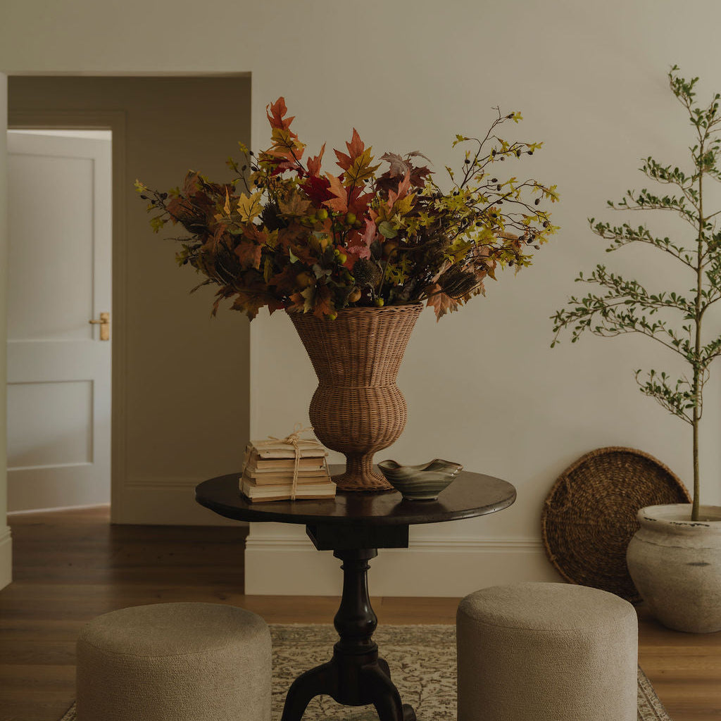 Luxury autumn foliage arrangement with 23 mixed faux stemscv