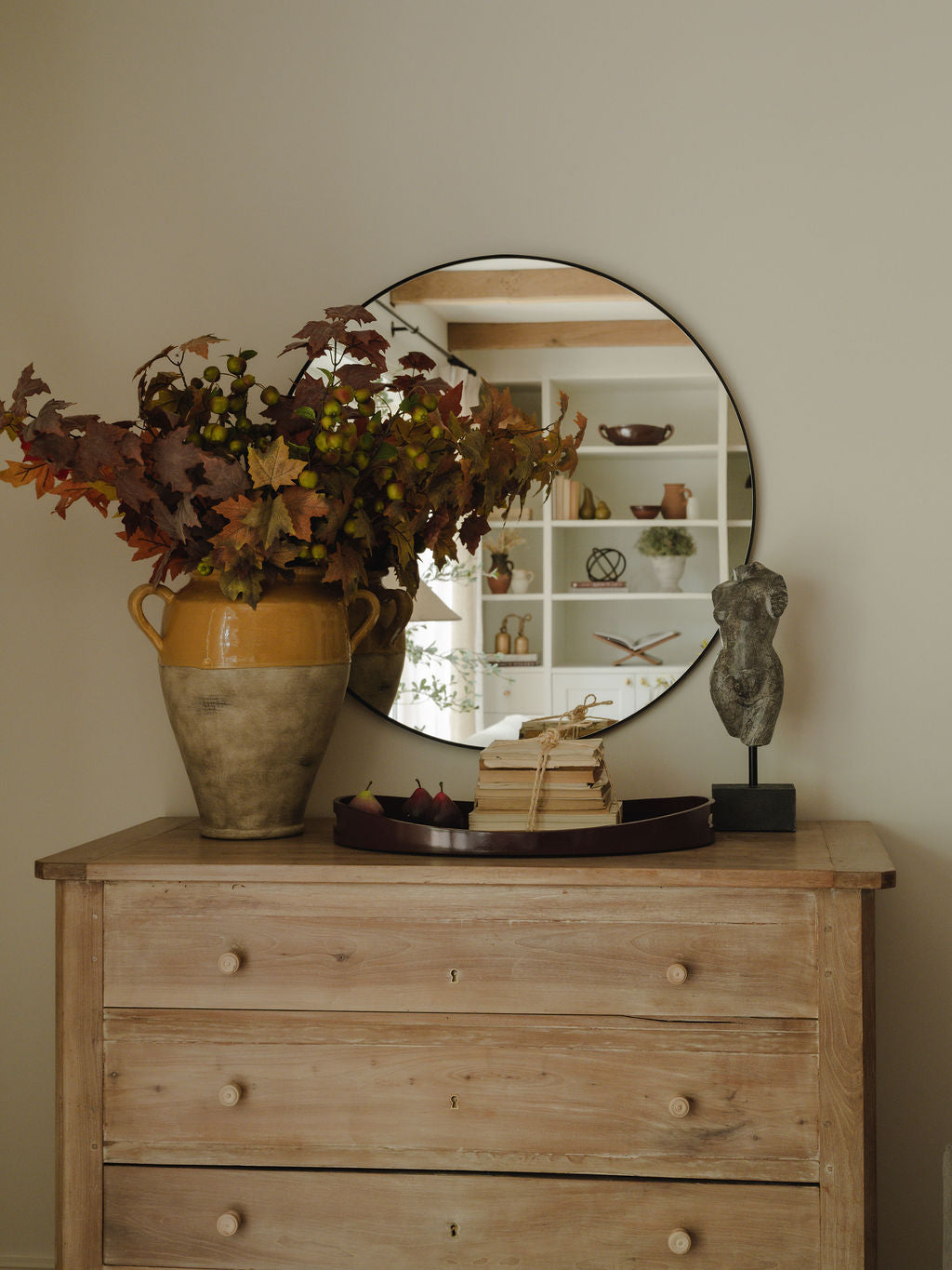 Six mixed autumn foliage arrangement with faux crab apples