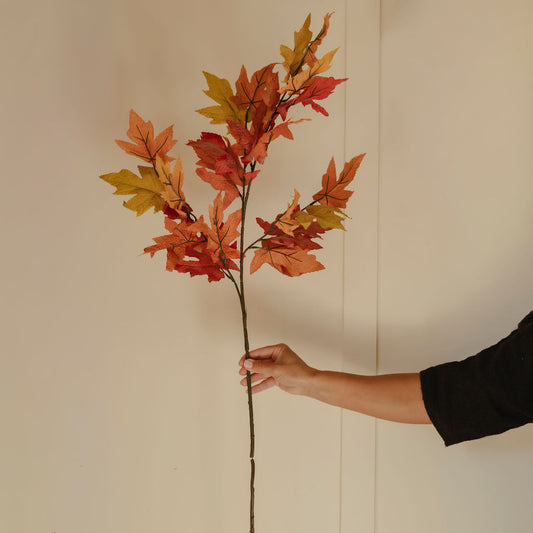 Autumn Mixed Foliage Branch – Rich Orange, Brown & Green, 110cm