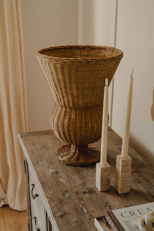 Large Woven Rattan Urn Vase