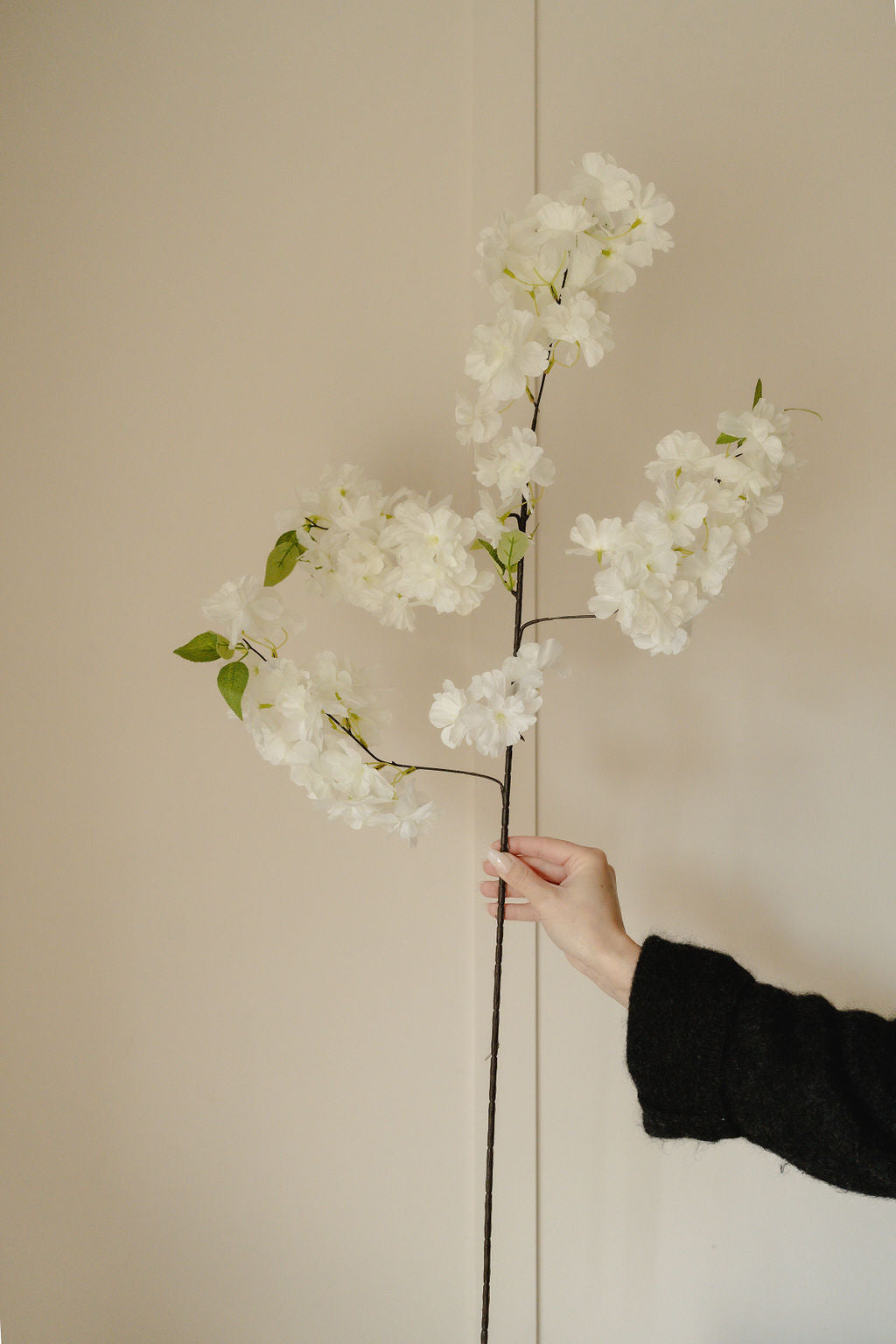 Large White Full Faux Cherry Blossom Stem