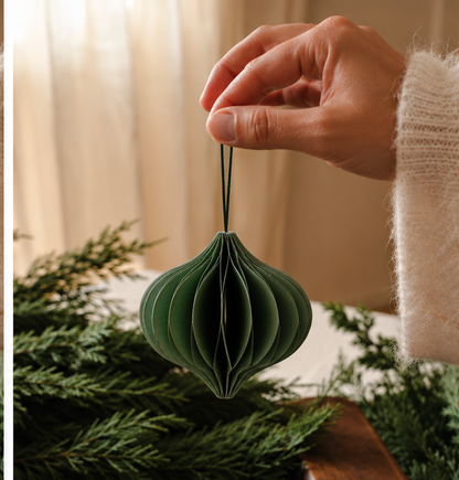 Set of 3 Green Paper Christmas Decorations