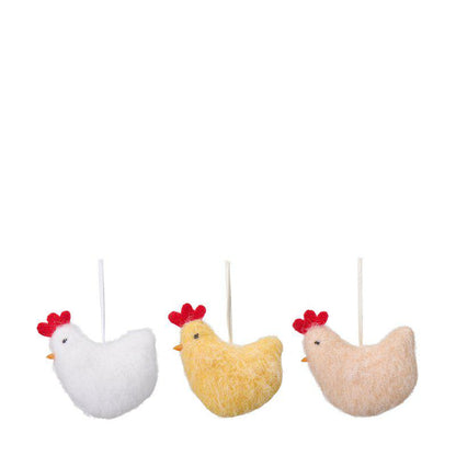 Set of 3 Mixed Hanging Felt Hens